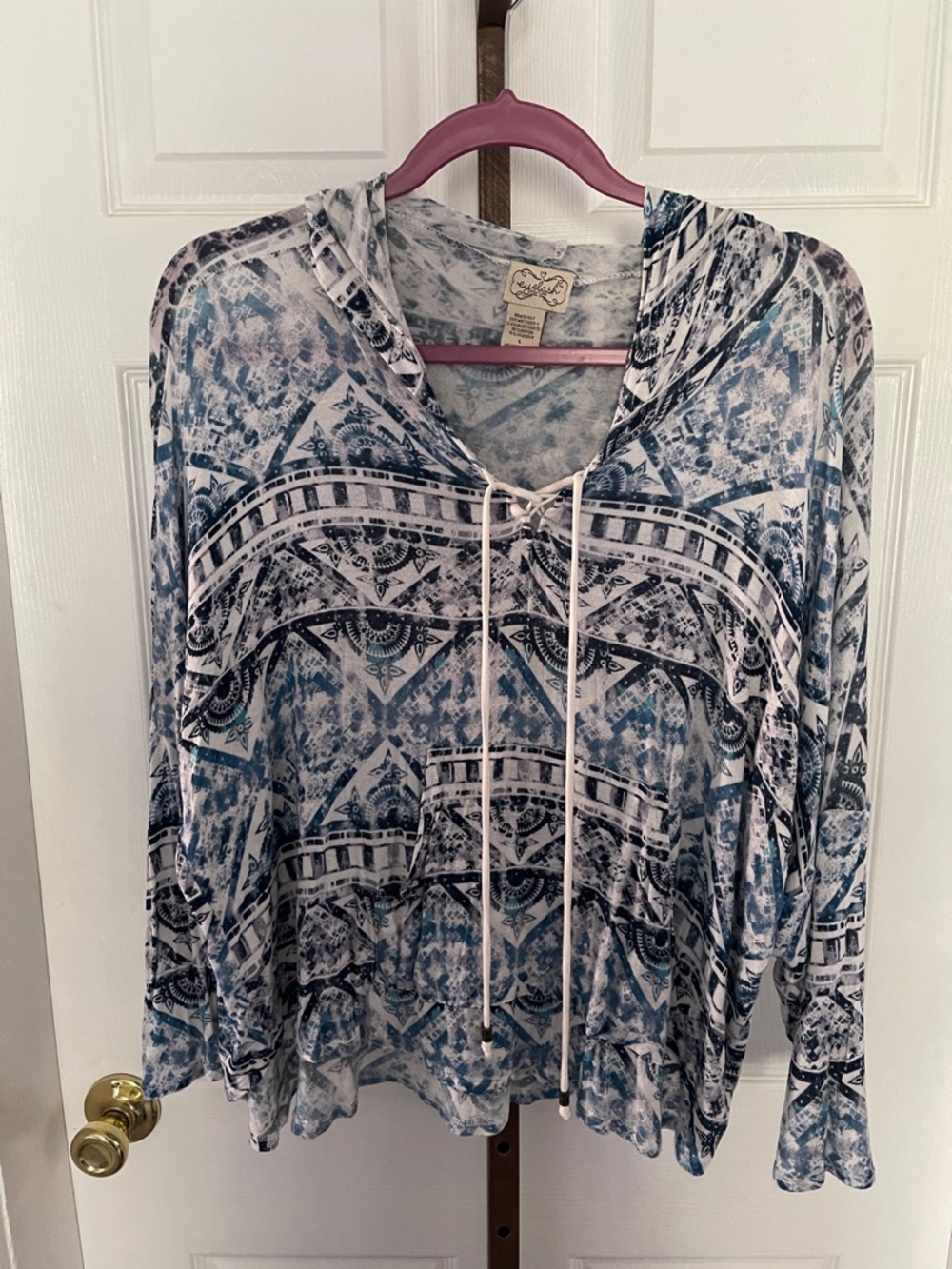 eyelash couture Blue White Printed Hooded Pullover